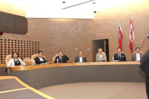 Candidates Seven candidates were running for five open spots. From left to right: Nasrin Javanfar, Kaveh Shahrooz, Sam Assadpour, Davod Kafai, Farokh Zand, David Mousavi, and Ed Dolatabadi - Photo by Salam Toronto
