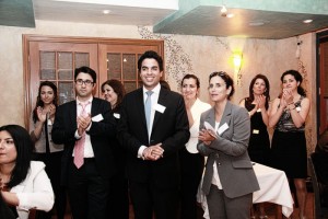 Pic 1 The organizers of the Iranian Legal Professionals of Ontario (ILPO) networking event from left to right: Shiva Khatibi Sepehr (law student), Kaveh Shahrooz (lawyer), Elmira Moghadam (law student), Behrouz Amouzgar (lawyer and one of the founding members of ILPO), Yasna Beheshti (law student), Atoosa Mahdavian (lawyer and one of the founding members of ILPO), Vafa Nematy (law clerk), Mahsa Pezeshki (law clerk) - Thursday May 31, 2012, Zaffron Resturant (Photo by Salam Toronto)